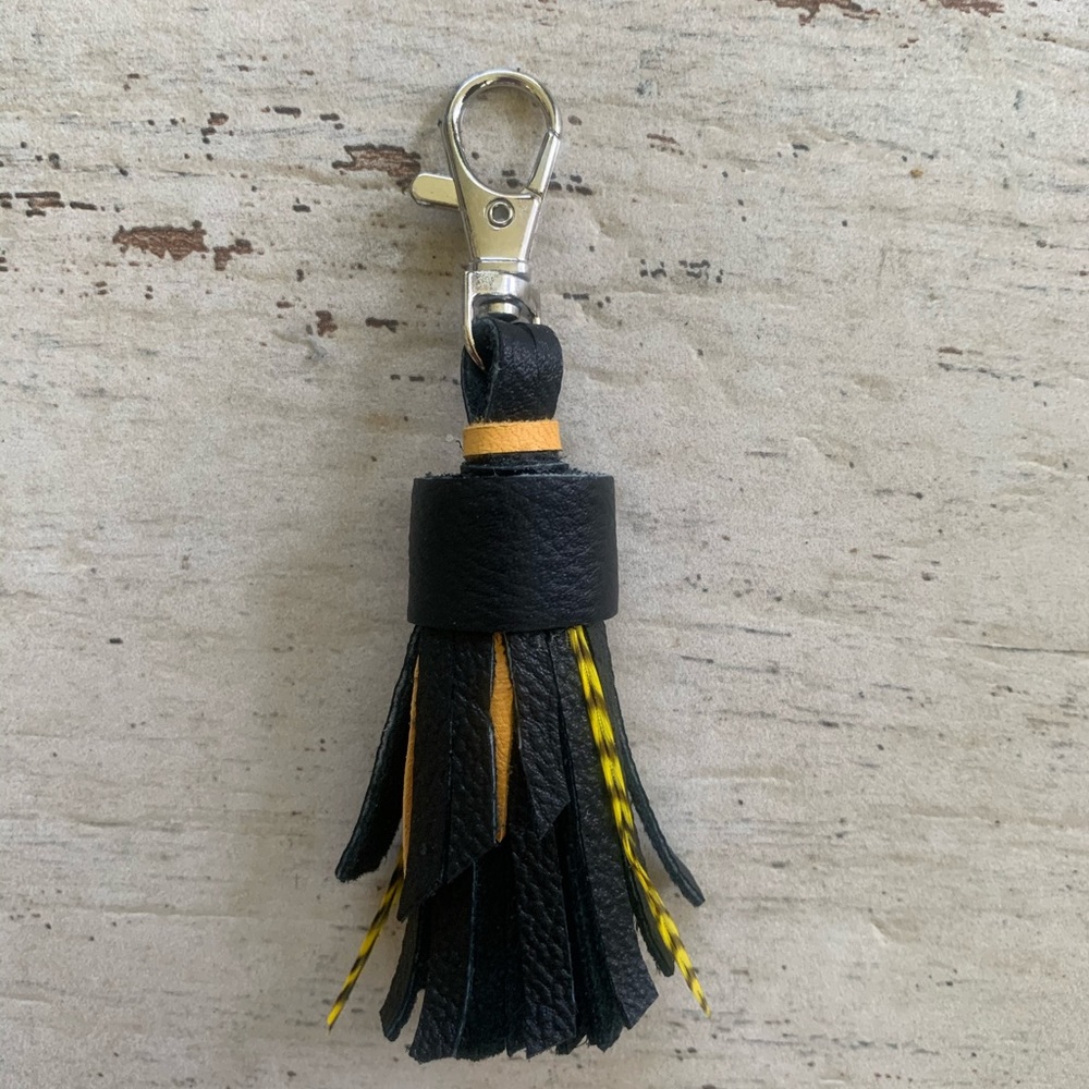 Full grain black leather boho tassel